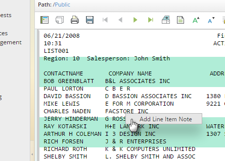 Screenshot showing Add Line Item Note option.